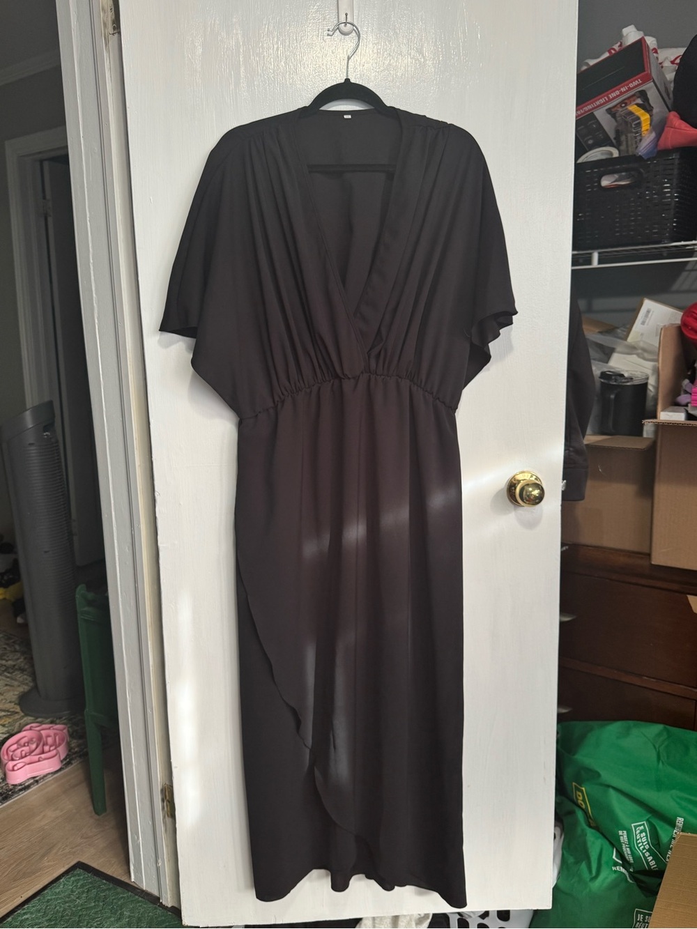 Black V-Neck Flutter Sleeve Maxi Dress